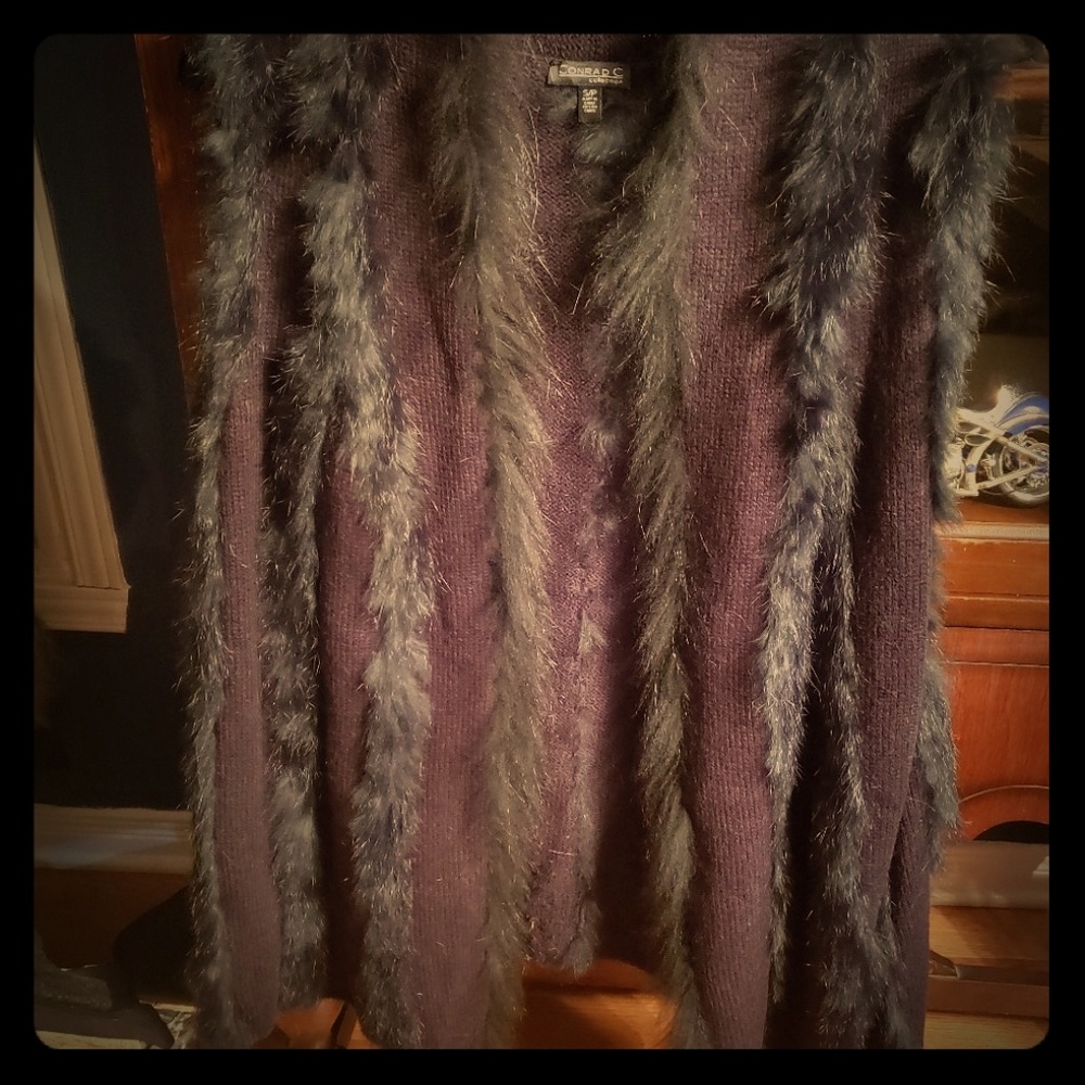 Long  Knit vest with fur